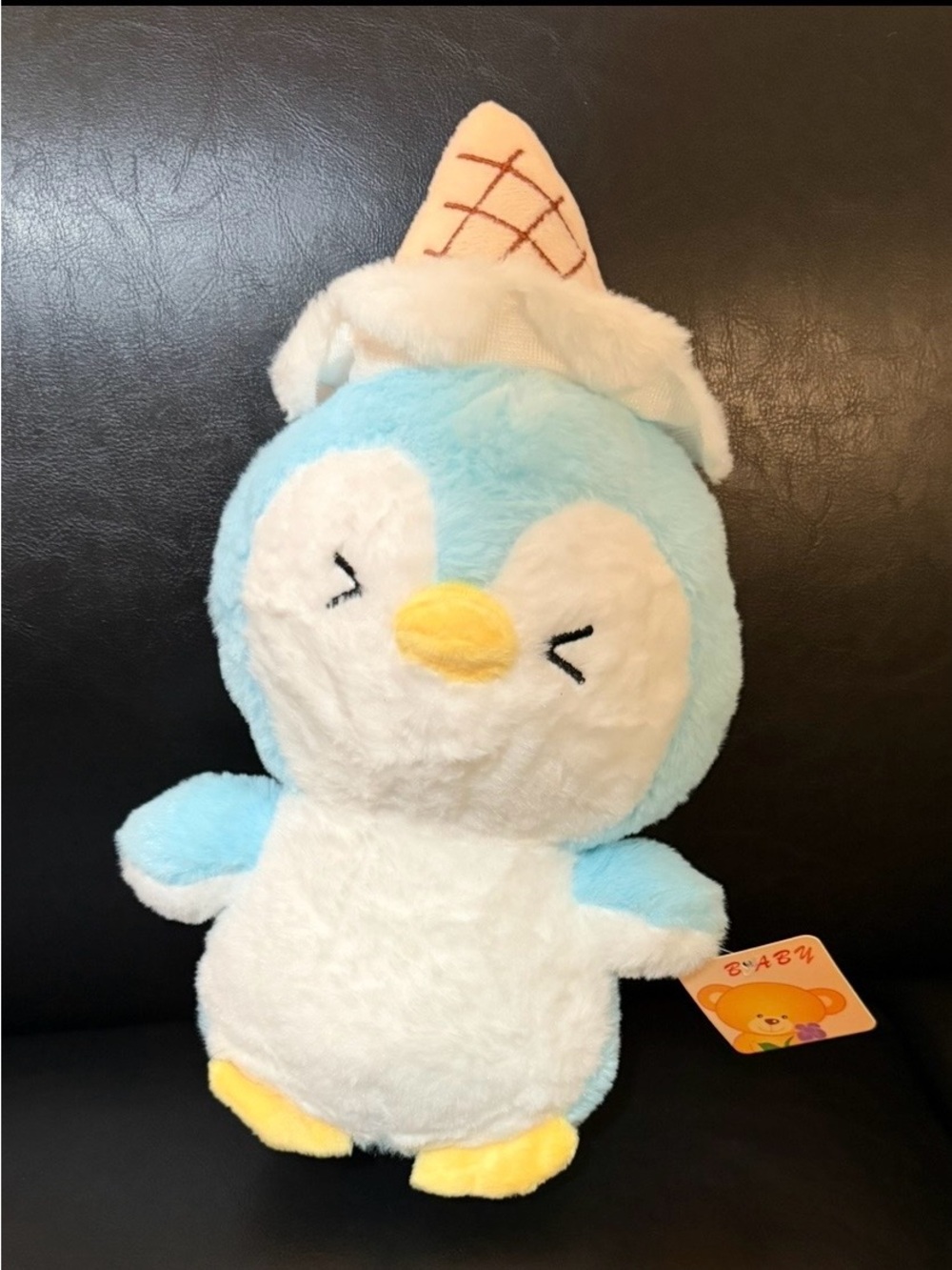 Plush Blue & White Penguin Small Toy with Ice Cream Hat
